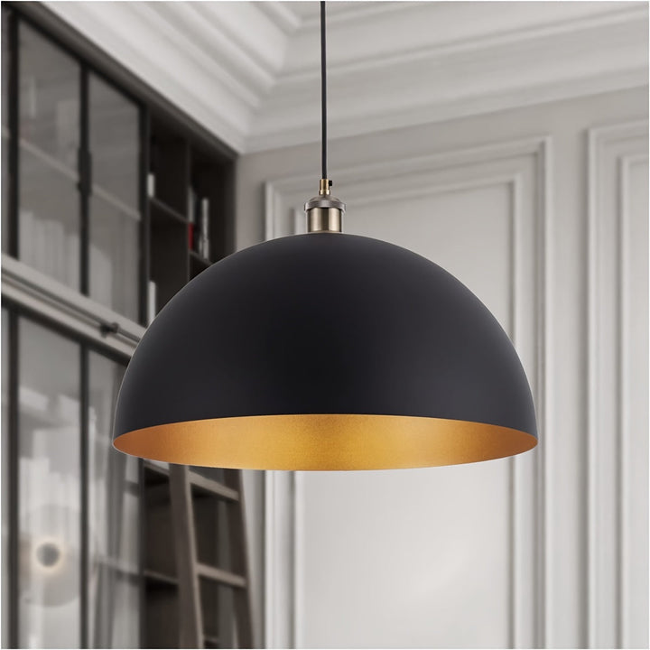 Industrial Dome Pendant Light | Black and Gold Iron Shade