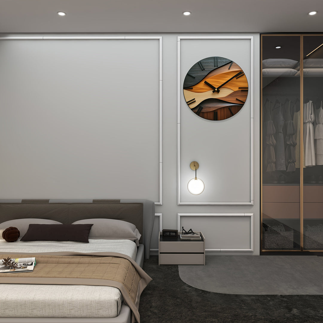 Round Glass Wall Clock | Nordic Style Faux Wood Grain Design