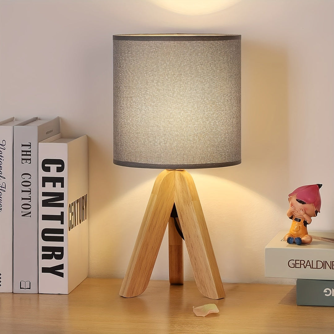 Wooden Tripod Table Lamp with Fabric Shade for Home Decor