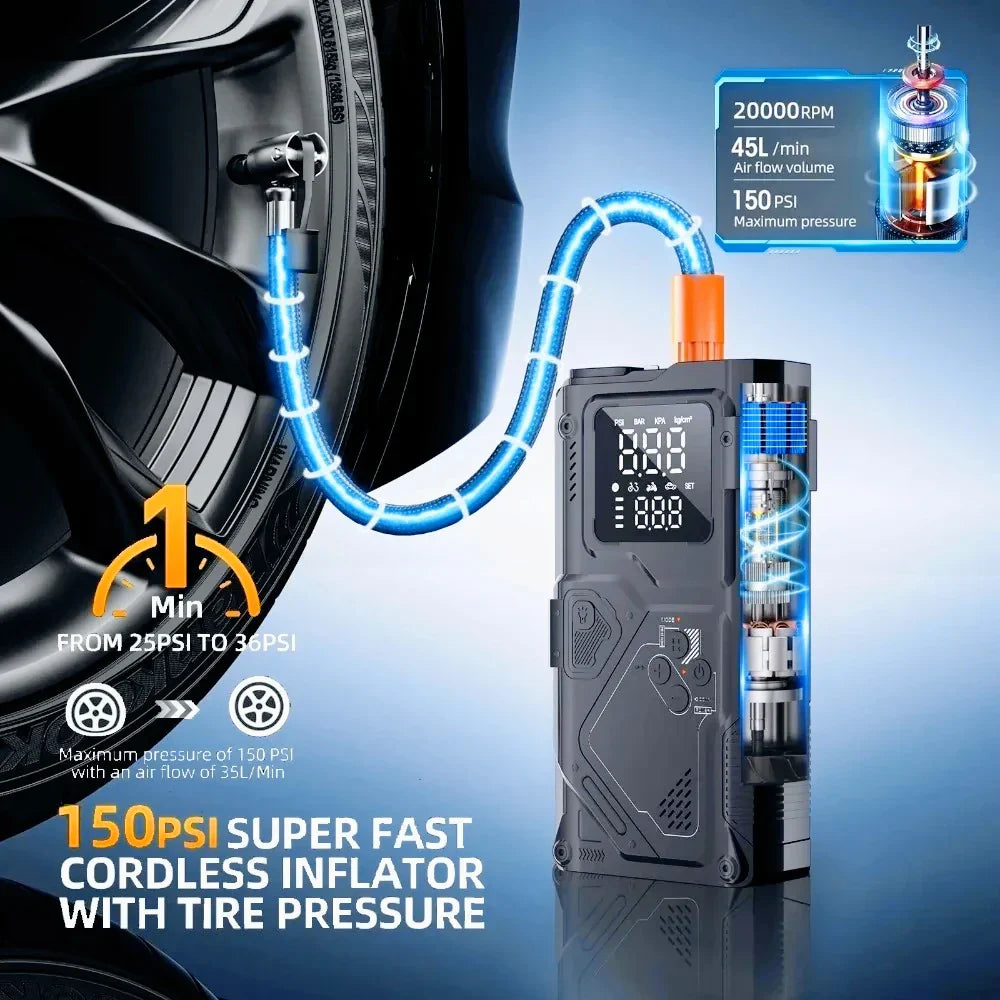 6-in-1 Car Battery Booster with Air Pump and LED Light-Orizon Depot