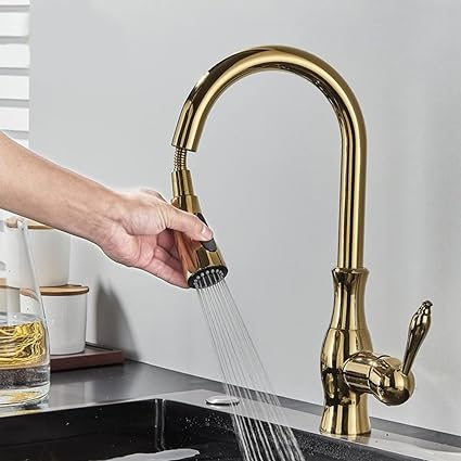 Brass Kitchen Faucet Pull Out Mixer Tap with 360° Rotation Handle-Orizon Depot