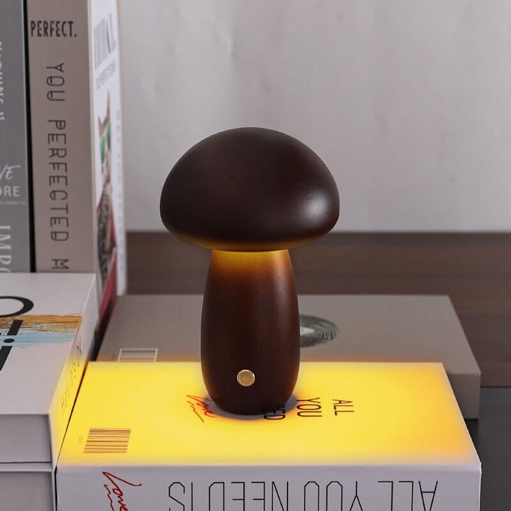 Natural Wood Rechargeable Night Light | Portobello Mushroom Design