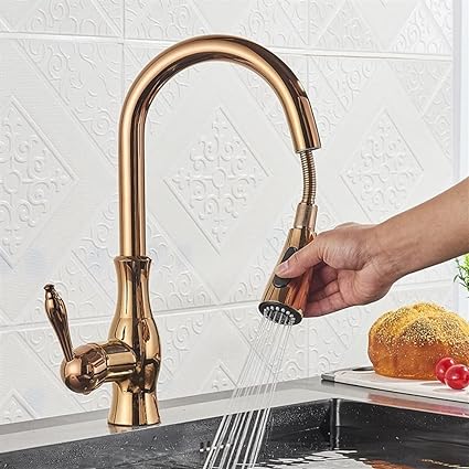 Brass Kitchen Faucet Pull Out Mixer Tap with 360° Rotation Handle-Orizon Depot