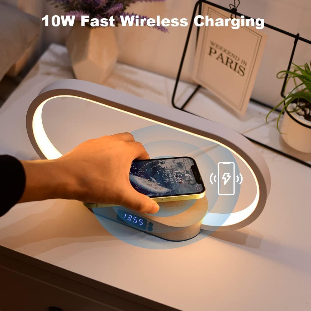 Wireless Charging Bedside Table Lamp with Clock-Orizon Depot