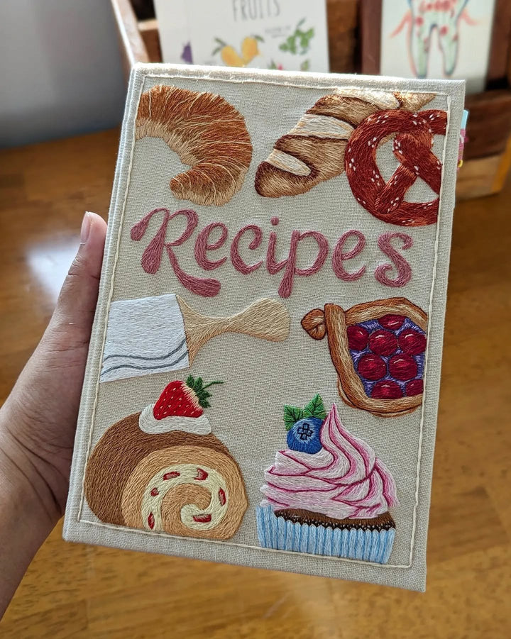 Handmade Recipe Journal with Embroidered Fabric Cover