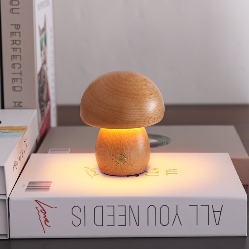Natural Wood Rechargeable Night Light | Portobello Mushroom Design