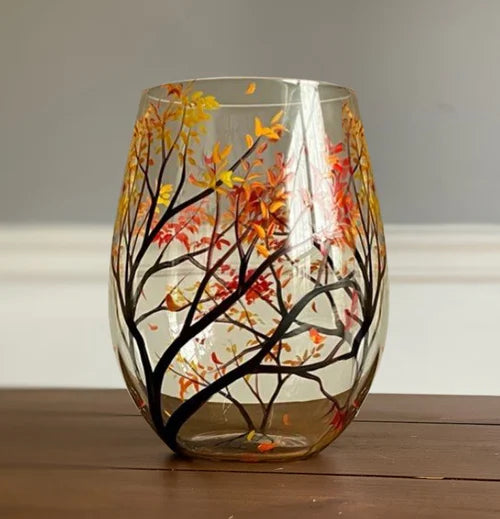 Hand Painted Four Seasons Tree Wine Glasses | Unique Art Design-Orizon Depot