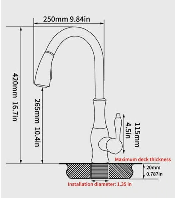 Retractable Kitchen Faucet - Easy Pull Down Spray Head-Orizon Depot
