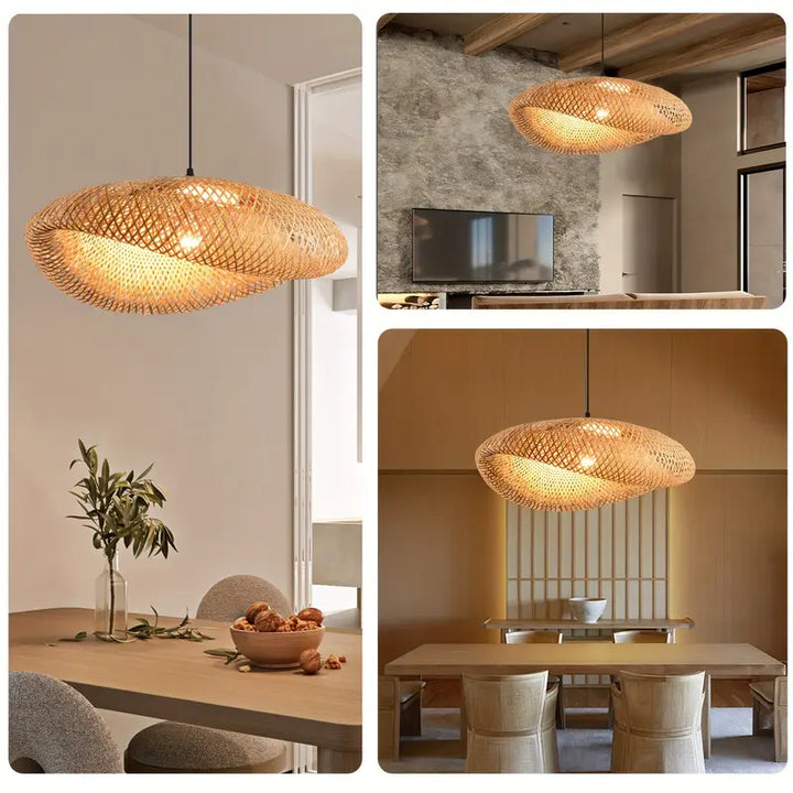 Handwoven Bohemian Rattan Pendant Lampshade in Bamboo Style