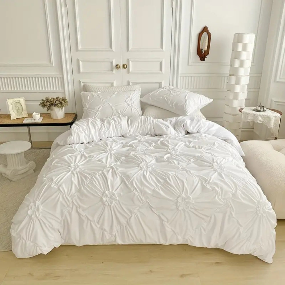 Floral Design Pinch Pleat Duvet Cover Set for Elegant Bedding-Orizon Depot