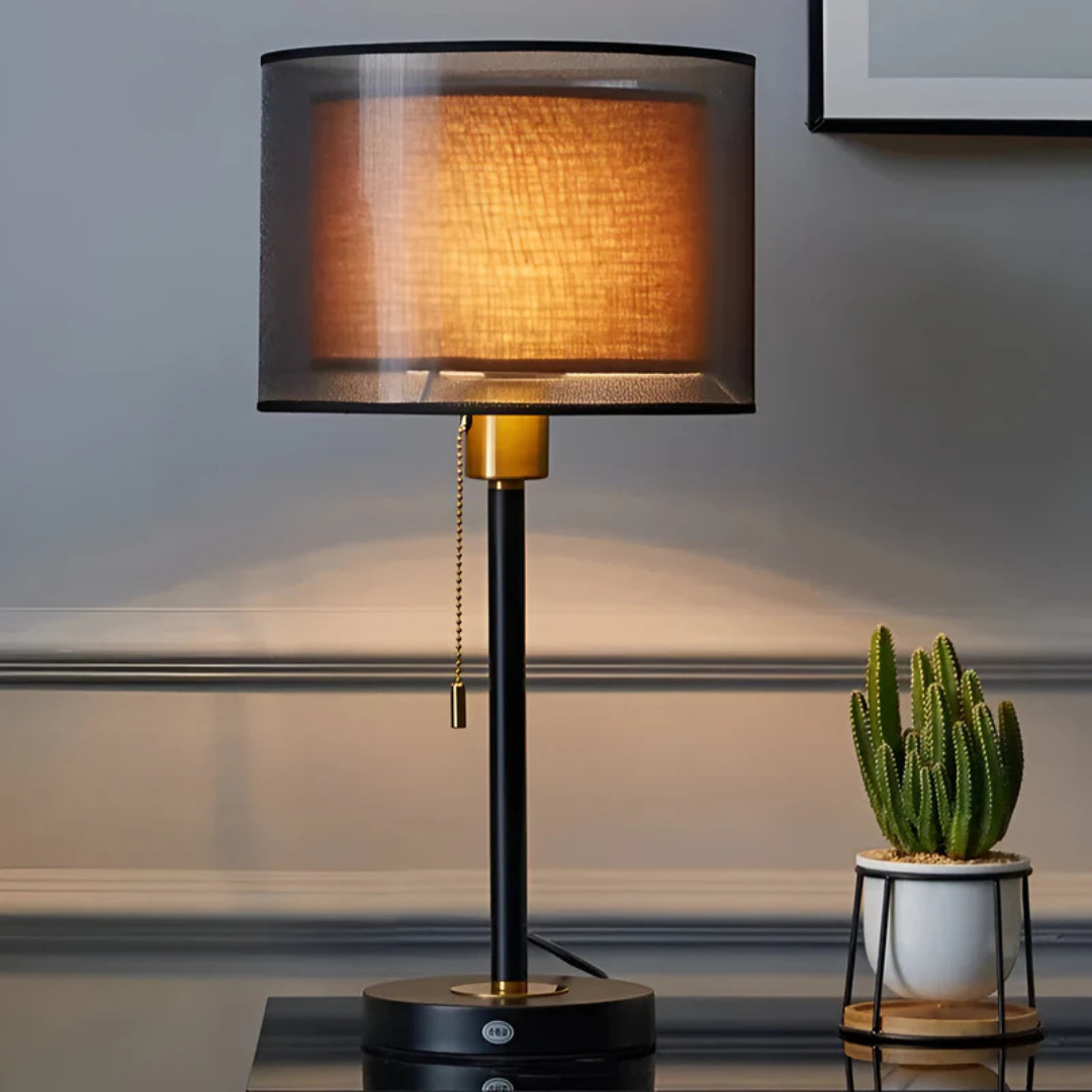 Modern Vintage Table Lamp with Double Fabric Shade