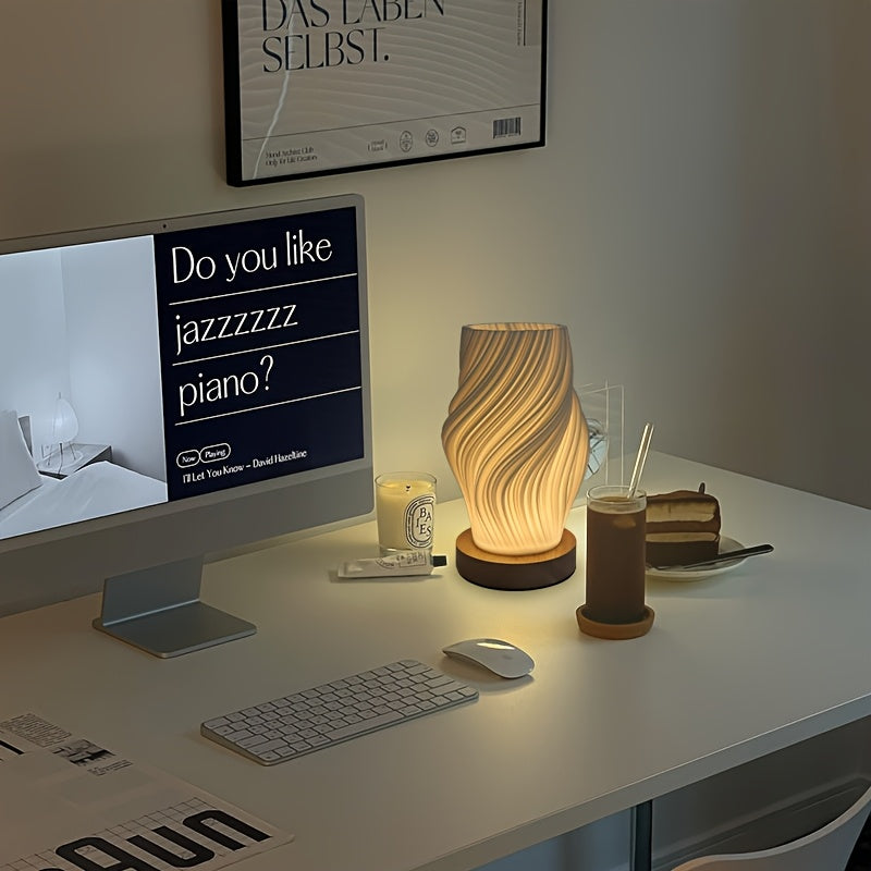 Minimalist Dimmable LED Swirl Table Lamp for Bedside & Desk