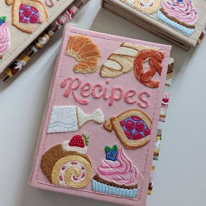Handmade Recipe Journal with Embroidered Fabric Cover