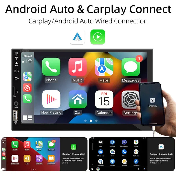 7-Inch Car Stereo Head Unit with CarPlay, Android Auto, Bluetooth-Orizon Depot