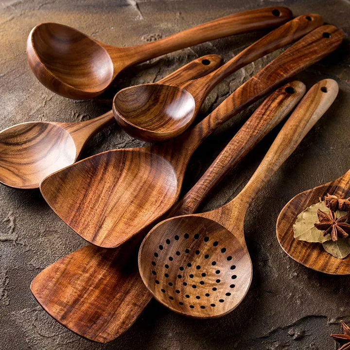 7-Piece Kitchen Helper Set – Premium Teak Wood Tools for Stylish Cooking-Orizon Depot