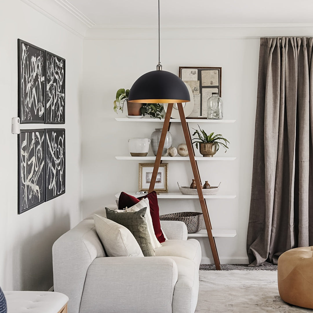 Industrial Dome Pendant Light | Black and Gold Iron Shade