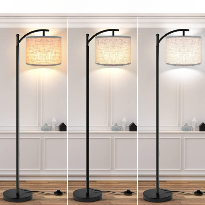 Industrial Floor Lamp with 3 Color Temperatures and White Lampshade-Orizon Depot