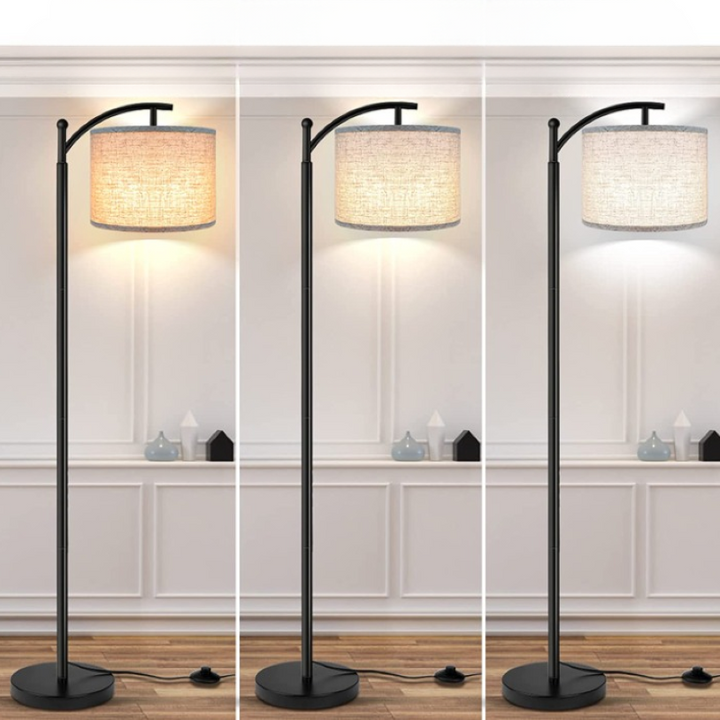 Industrial Floor Lamp with 3 Color Temperatures and White Lampshade-Orizon Depot