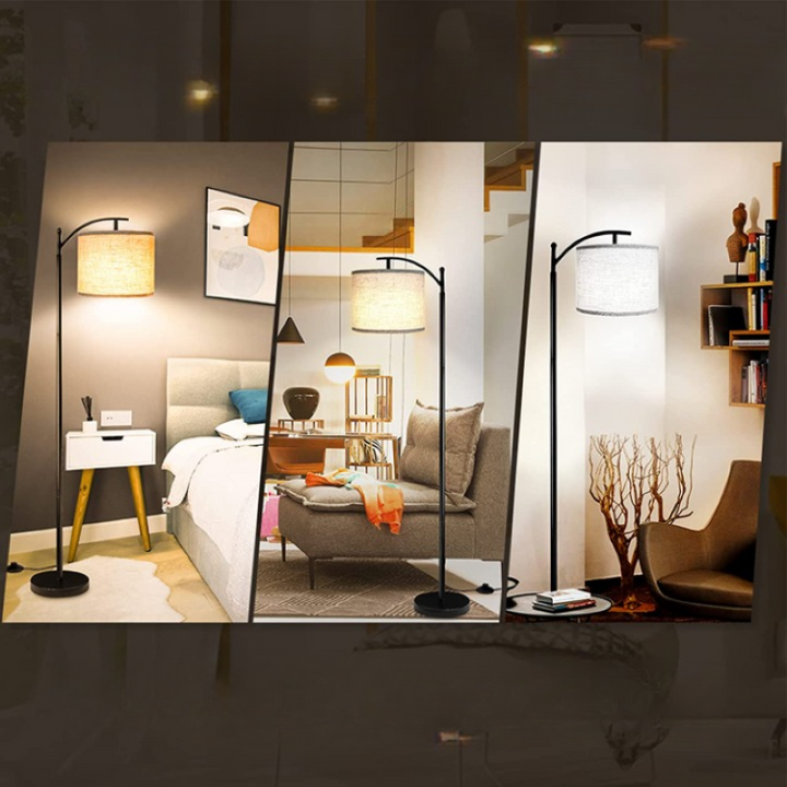 Industrial Floor Lamp with 3 Color Temperatures and White Lampshade-Orizon Depot
