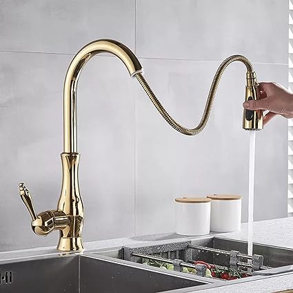 Brass Kitchen Faucet Pull Out Mixer Tap with 360° Rotation Handle-Orizon Depot