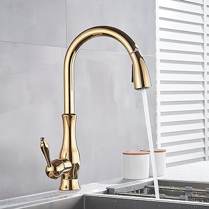 Brass Kitchen Faucet Pull Out Mixer Tap with 360° Rotation Handle-Orizon Depot
