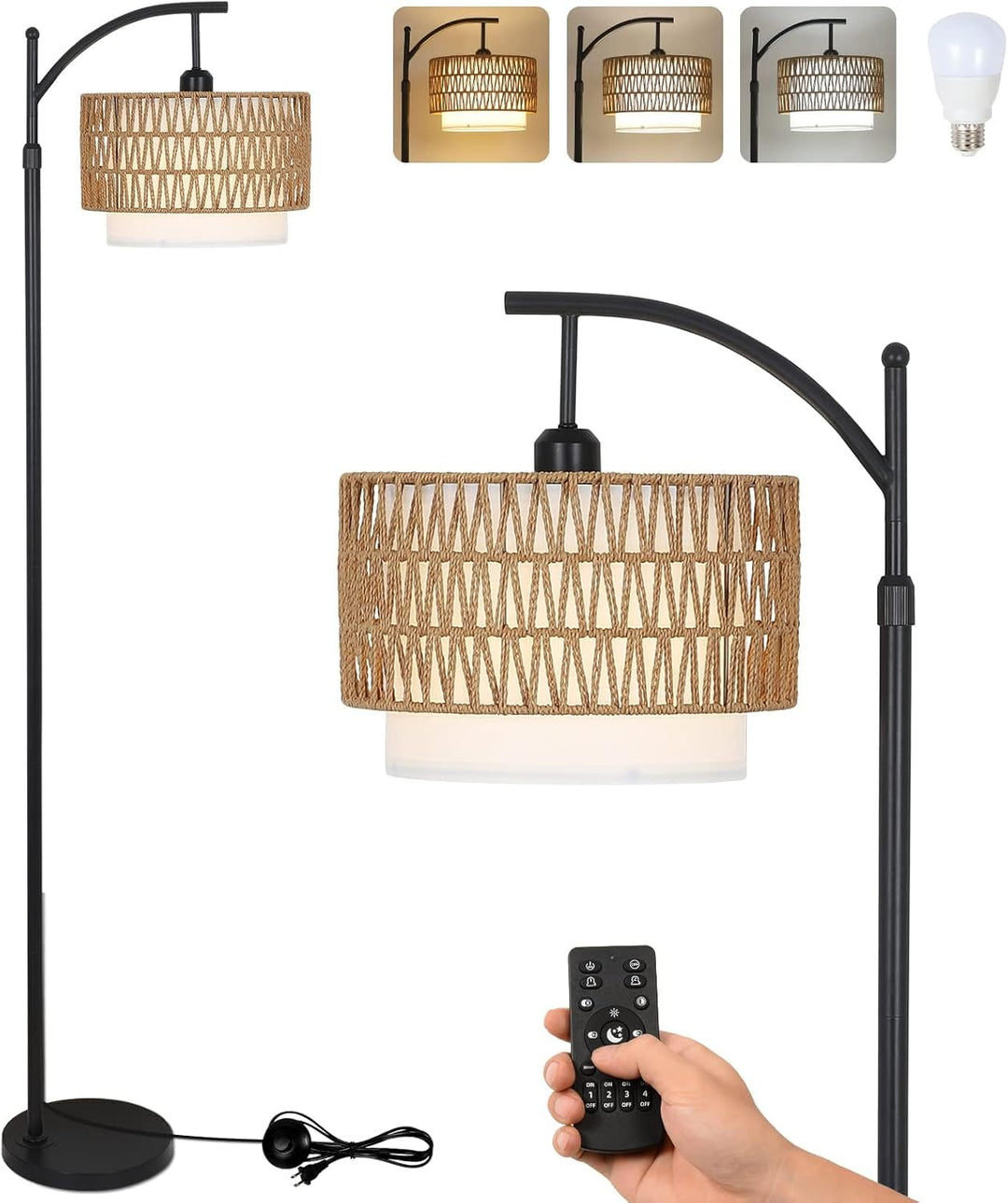 Arc Floor Lamp with Remote Control & Dual Shades - Modern Lighting-Orizon Depot