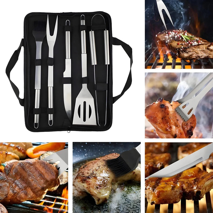 Stainless Steel BBQ Cutlery Set with Travel Case and Heatproof Grip