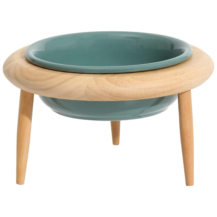 Ceramic Elevated Cat Bowl with Wooden Stand for Comfortable Feeding-Orizon Depot