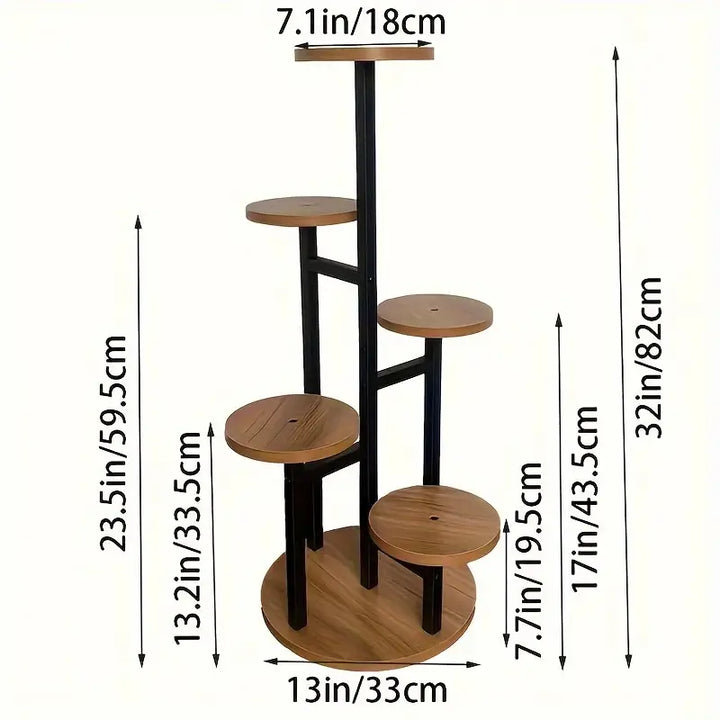 6-Tier Round Wooden Plant Stand for Indoor and Outdoor Use