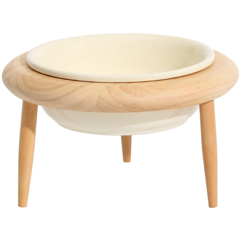 Ceramic Elevated Cat Bowl with Wooden Stand for Comfortable Feeding-Orizon Depot