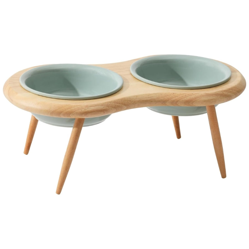 Ceramic Elevated Cat Bowl with Wooden Stand for Comfortable Feeding-Orizon Depot