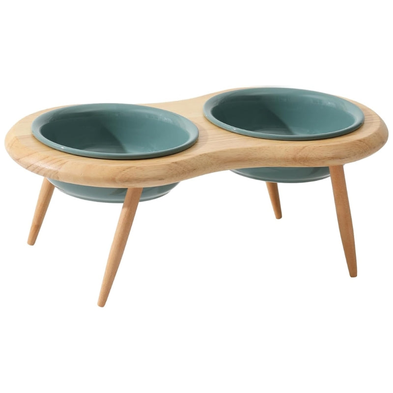 Ceramic Elevated Cat Bowl with Wooden Stand for Comfortable Feeding-Orizon Depot