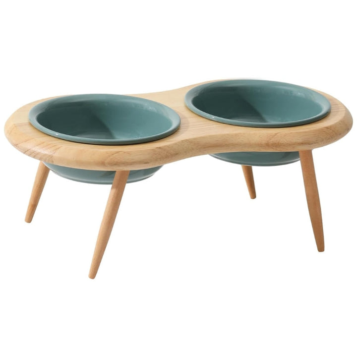 Ceramic Elevated Cat Bowl with Wooden Stand for Comfortable Feeding-Orizon Depot
