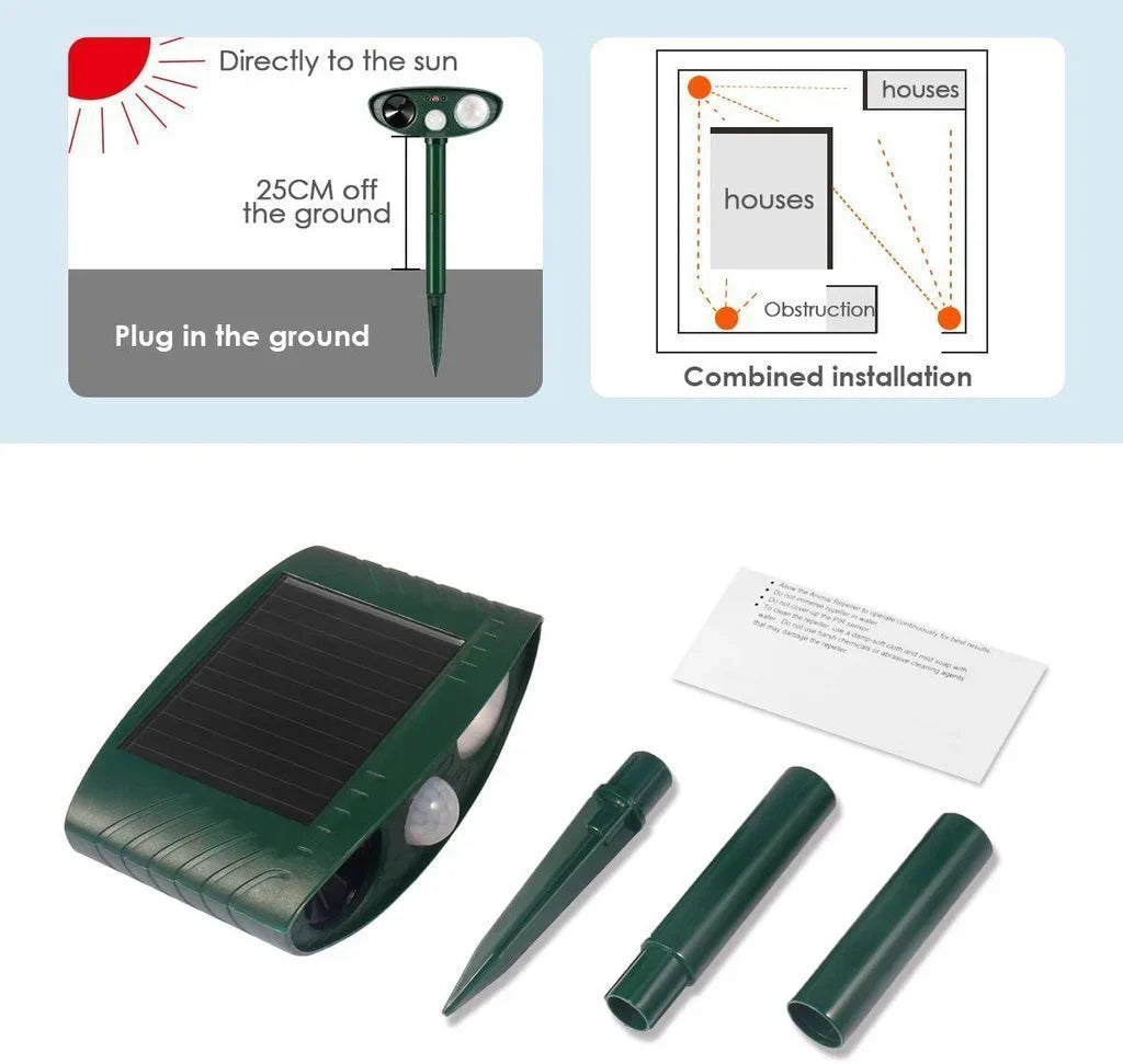 Solar-Powered Ultrasonic Chipmunk Repeller - Eliminate Chipmunks Fast