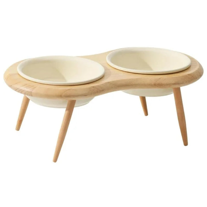 Ceramic Elevated Cat Bowl with Wooden Stand for Comfortable Feeding-Orizon Depot