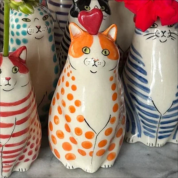 Dotted Cat Vase - Unique Decorative Ceramic Flower Holder-Orizon Depot