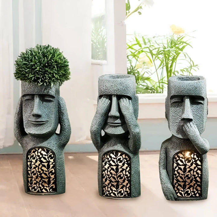 Solar LED Face Planter for Indoor Decoration and Unique Lighting-Orizon Depot