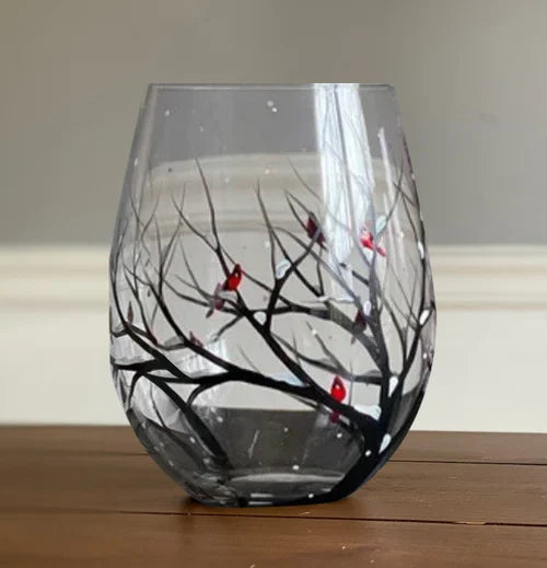 Hand Painted Four Seasons Tree Wine Glasses | Unique Art Design-Orizon Depot