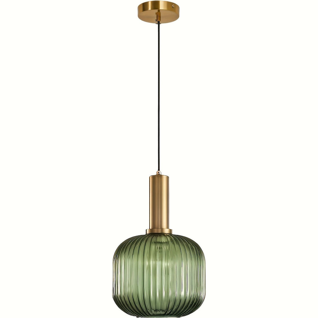 Contemporary Striped Pendant Light | Brass & Ribbed Glass Design