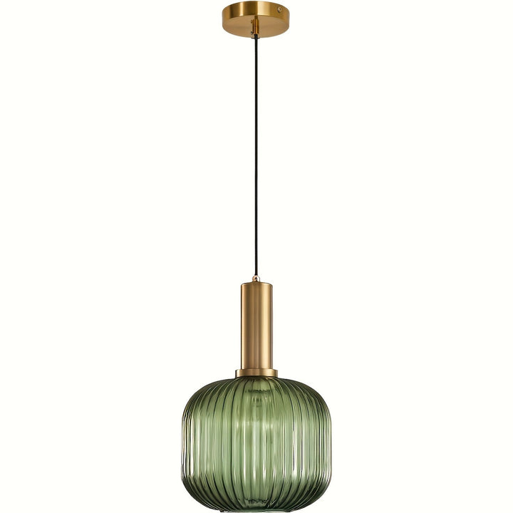 Contemporary Striped Pendant Light | Brass & Ribbed Glass Design