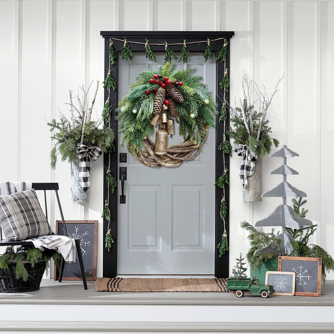 Rustic Christmas Wreath, Boho Holiday Decor, Festive Door Decoration
