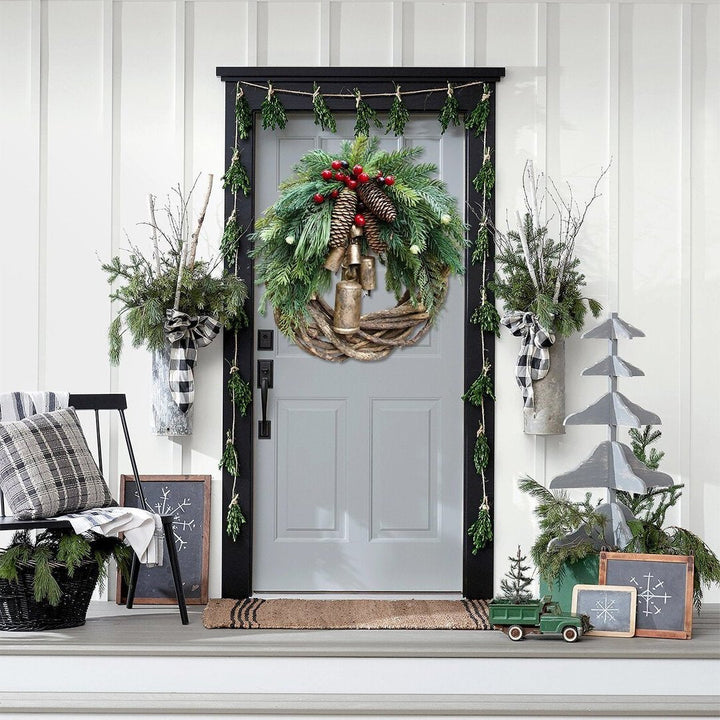 Rustic Christmas Wreath, Boho Holiday Decor, Festive Door Decoration