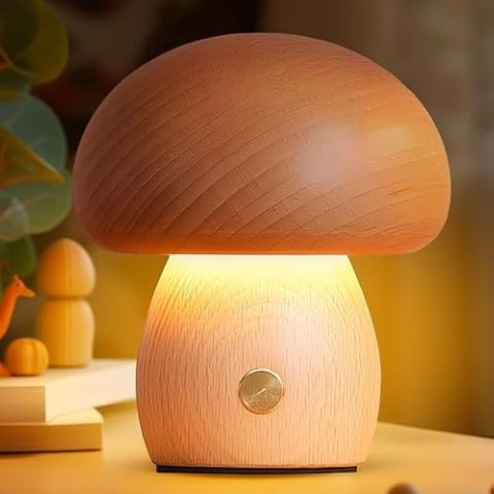 Natural Wood Rechargeable Night Light | Portobello Mushroom Design
