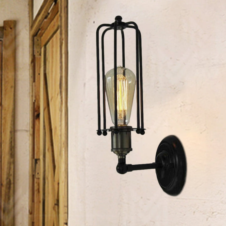 Vintage Industrial Tube Cage Floor Lamp - Black Mini Wall Light Fixture-Orizon Depot