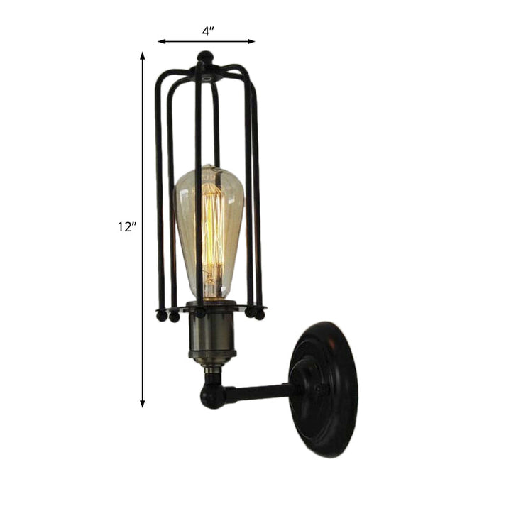 Vintage Industrial Tube Cage Floor Lamp - Black Mini Wall Light Fixture-Orizon Depot