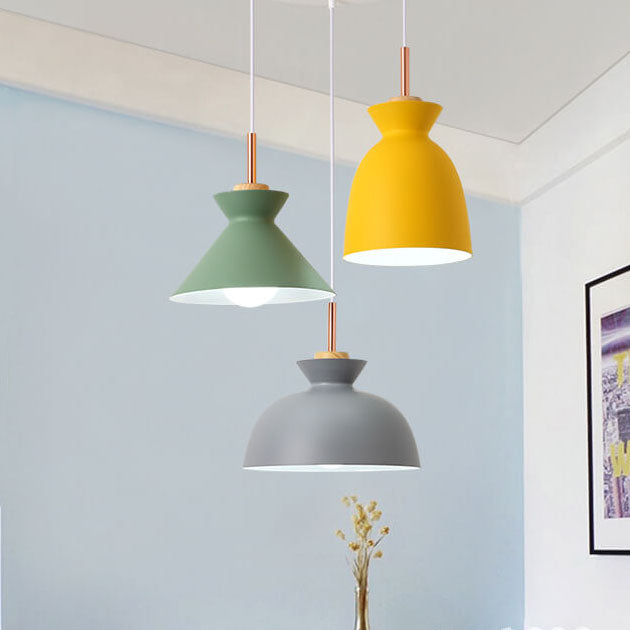 Contemporary Nordic Oak Wood Iron Bell Pendant Light-Orizon Depot