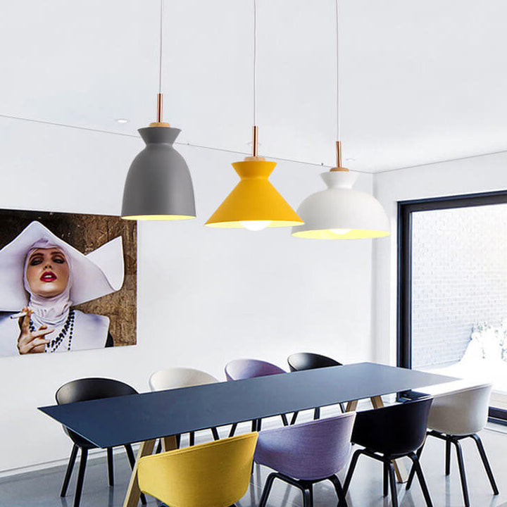 Contemporary Nordic Oak Wood Iron Bell Pendant Light-Orizon Depot