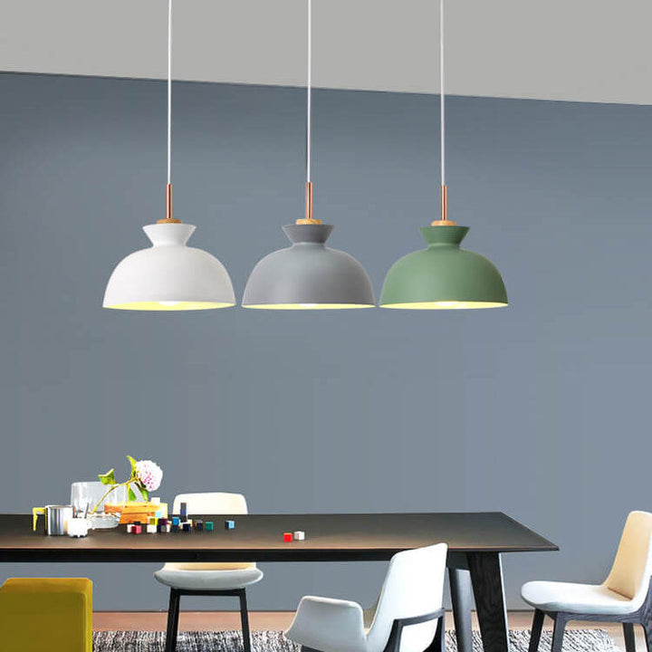 Contemporary Nordic Oak Wood Iron Bell Pendant Light-Orizon Depot