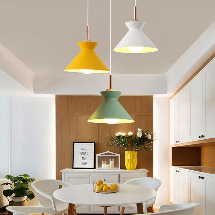 Contemporary Nordic Oak Wood Iron Bell Pendant Light-Orizon Depot