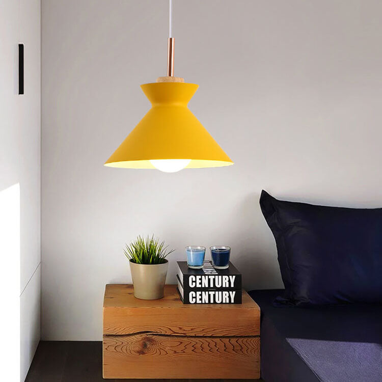 Contemporary Nordic Oak Wood Iron Bell Pendant Light-Orizon Depot